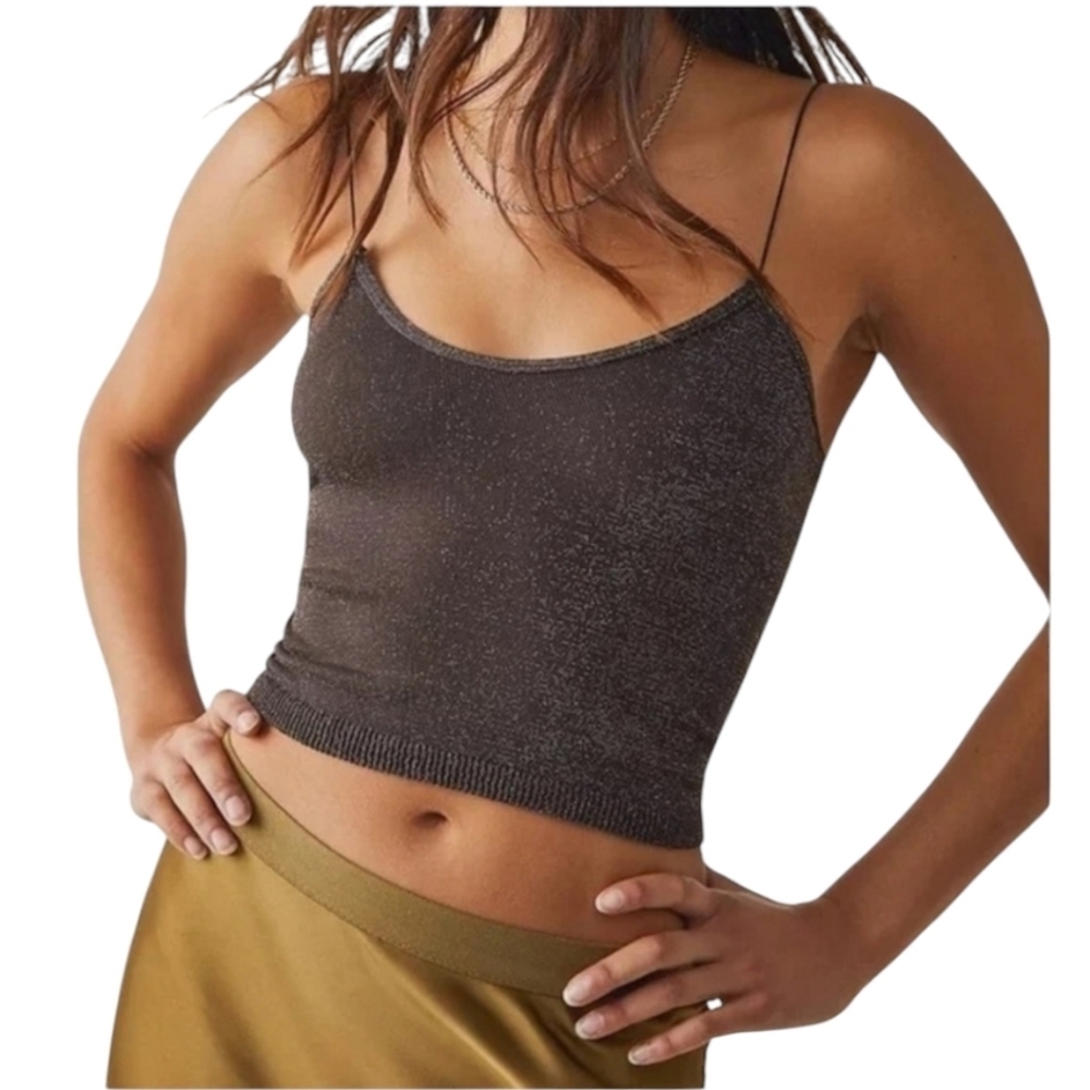 Free People Intimately Skinny Strap Brami Lurex Crop Top In Mink•XS/S•NW… - Picture 3 of 11